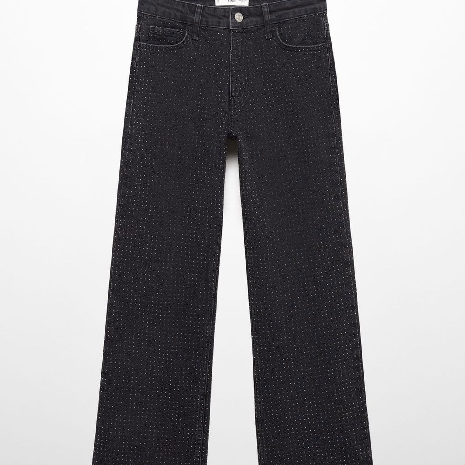Mango Kadın Stras Taşlı Flare Jean Pantolon Gri