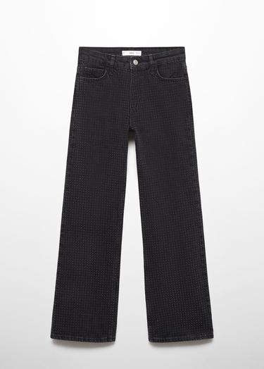  Mango Kadın Stras Taşlı Flare Jean Pantolon Gri