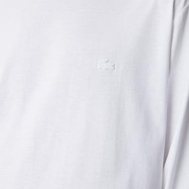  Lacoste Erkek Relaxed Fit Uzun Kollu Bisiklet Yaka Baskılı Beyaz T-Shirt