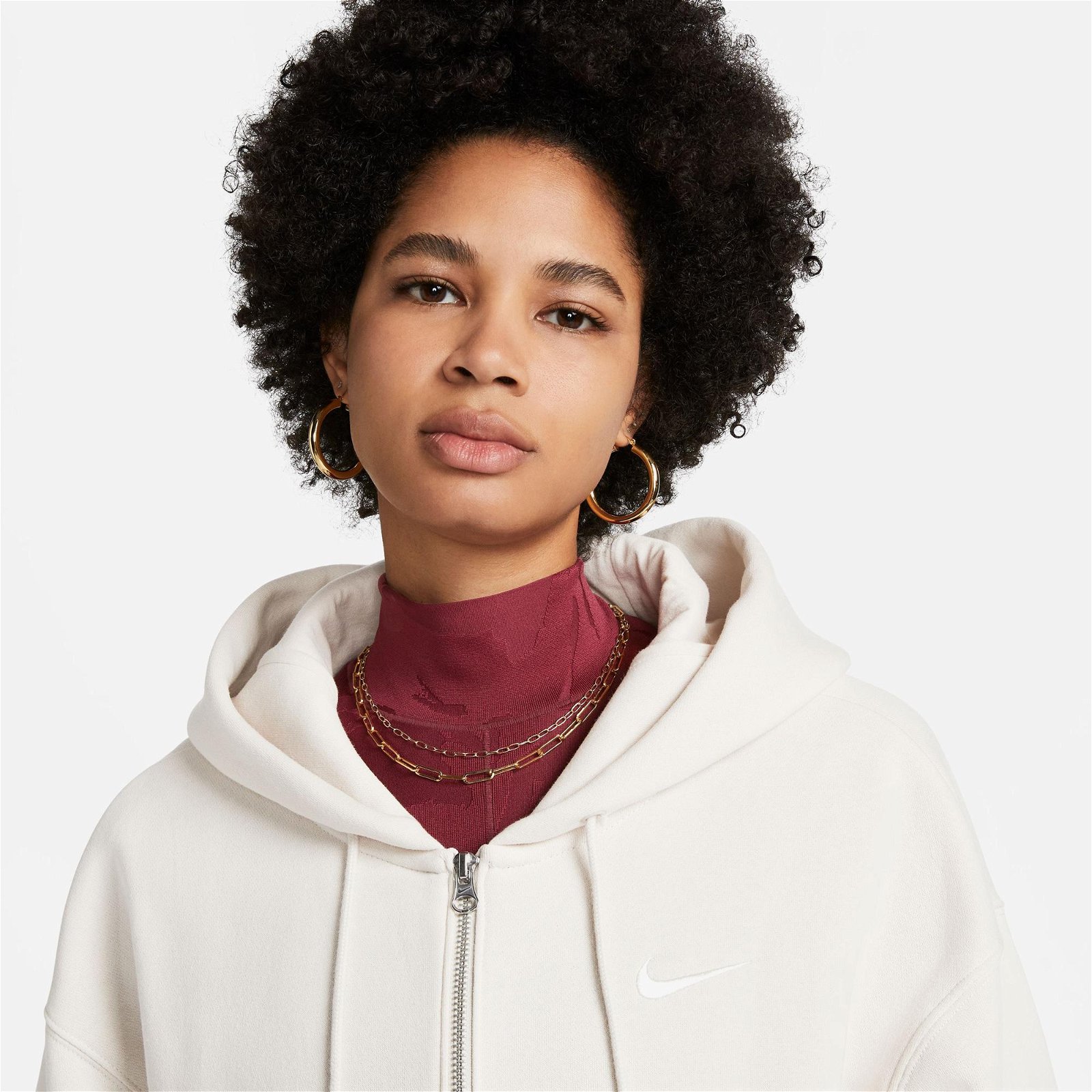 Nike Sportswear Phoenix Fleece Oversize Hoodie Full Zip Kadın Krem Rengi Sweatshirt