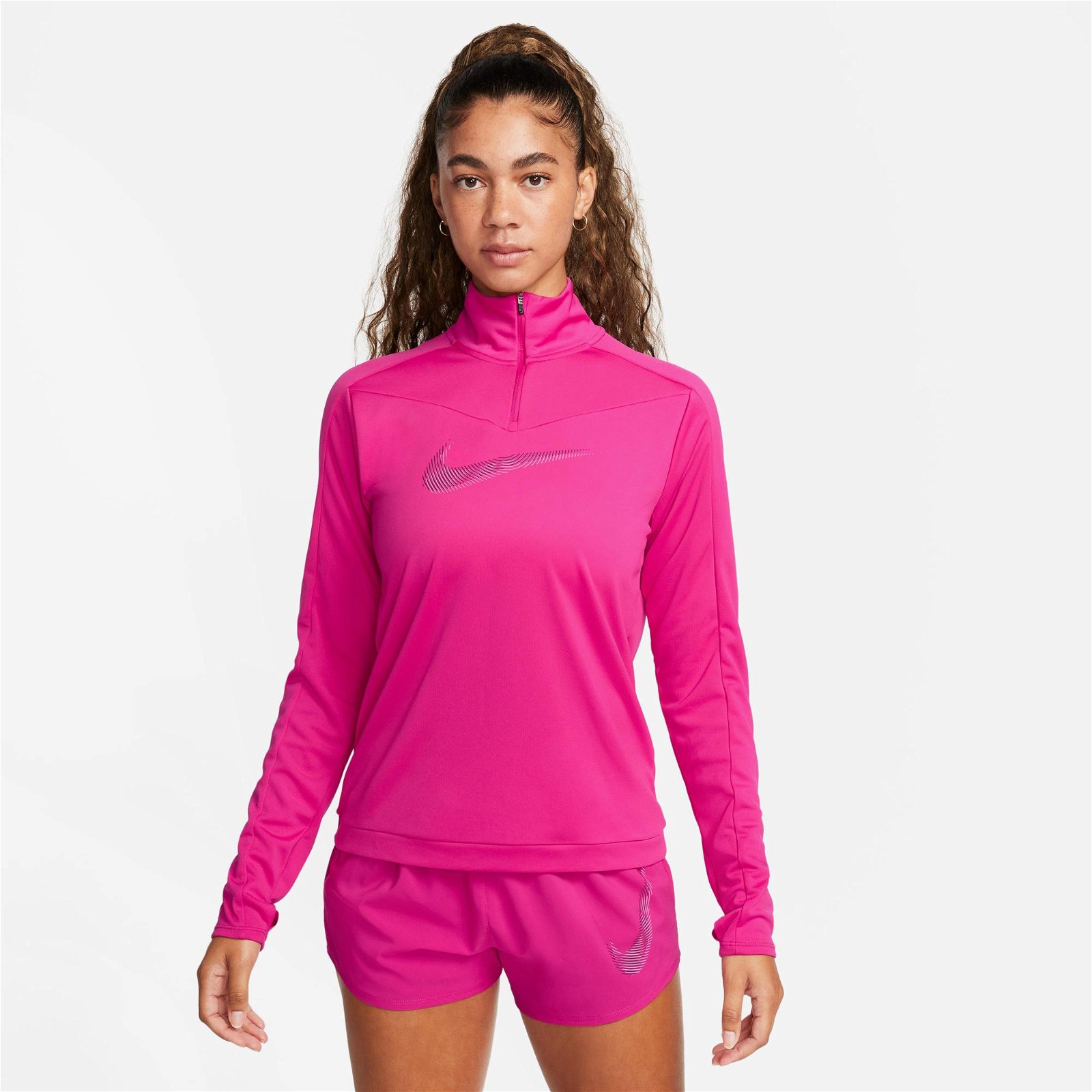 Nike Dri-FIT Swoosh Half Zip Pacer  Kadın Pembe Uzun Kollu T-Shirt