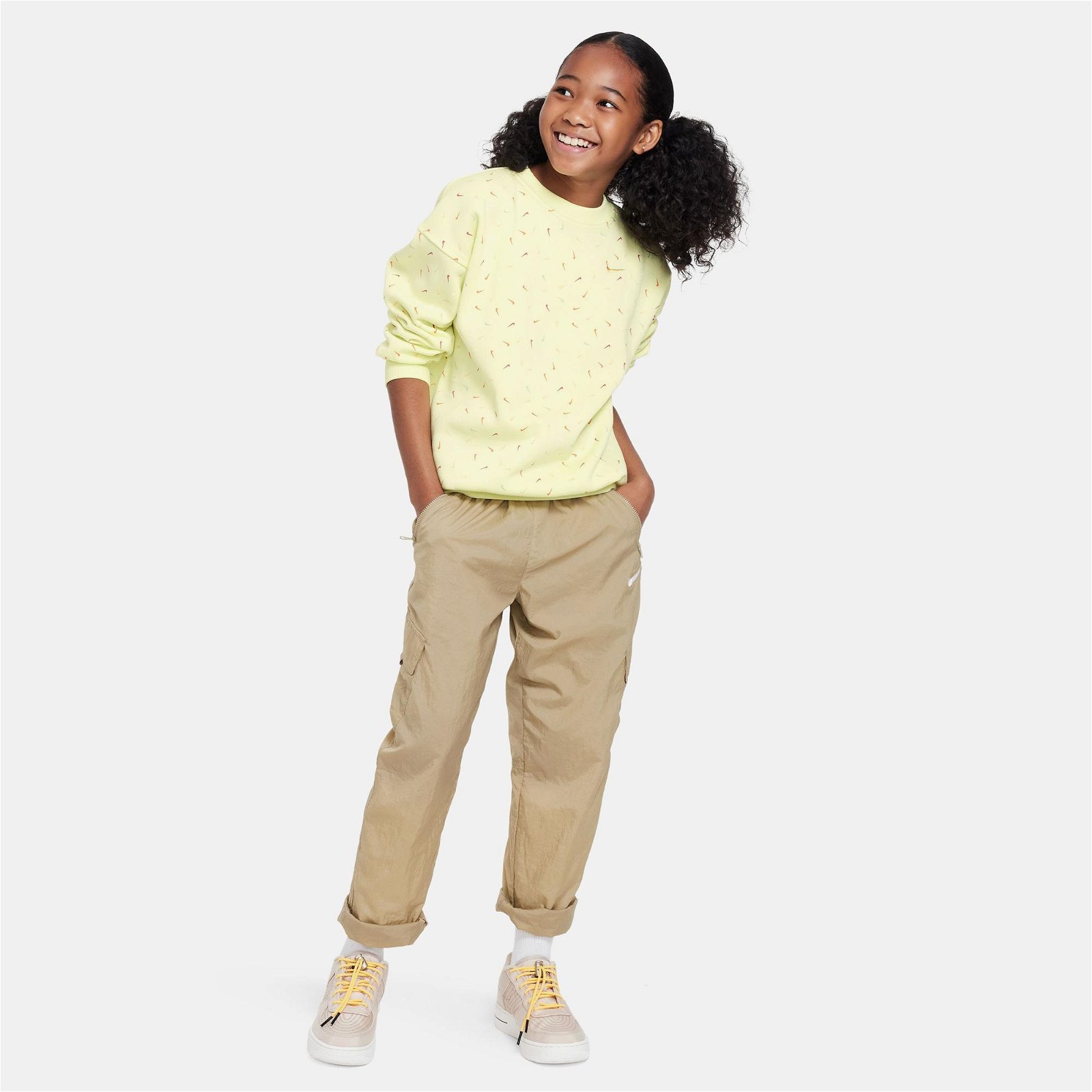 Nike Sportswear Club Fleece Oversize Çocuk Sarı Uzun Kollu T-Shirt
