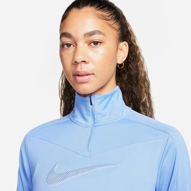  Nike Dri-FIT Swoosh Half Zip Pacer Kadın Mavi Uzun Kollu T-Shirt
