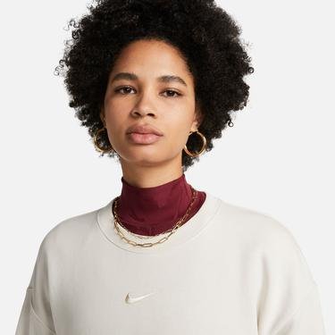  Nike Sportswear Phoenix Fleece Oversize Crew Kadın Krem Rengi Uzun Kollu T-Shirt