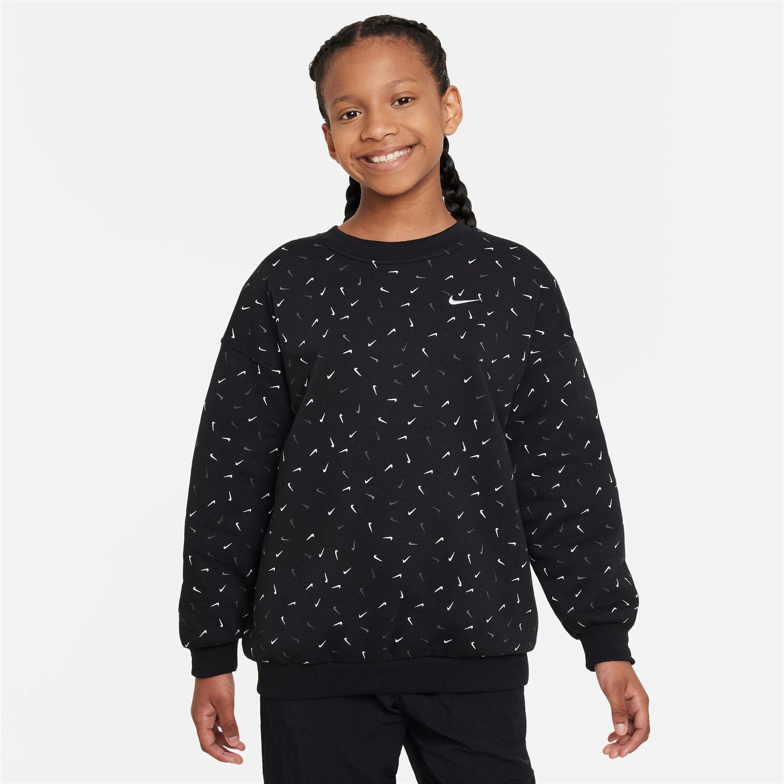 Nike Sportswear Club Fleece Oversize Çocuk Siyah Uzun Kollu T-Shirt