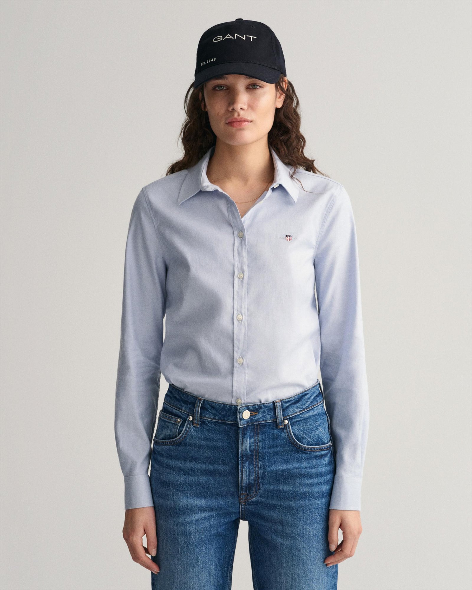 GANT Kadın Mavi Slim Fit Klasik Yaka Oxford Gömlek