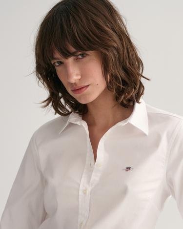  GANT Kadın Beyaz Slim Fit Klasik Yaka Logolu Oxford Gömlek
