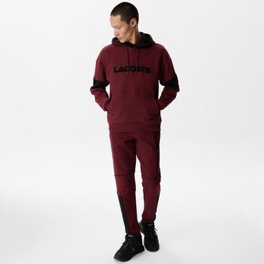  Lacoste Erkek Relaxed Fit Kapüşonlu Renk Bloklu Bordo Sweatshirt