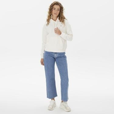  Tommy Jeans Bxy Ottoman Hoodie Kadın Beyaz Sweatshirt