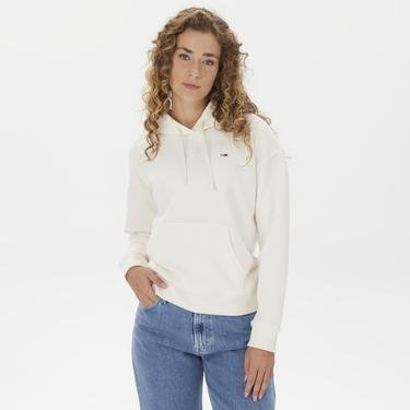  Tommy Jeans Bxy Ottoman Hoodie Kadın Beyaz Sweatshirt