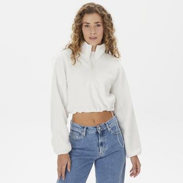  Calvin Klein HybridSherpa Pullover Kadın Beyaz Sweatshirt