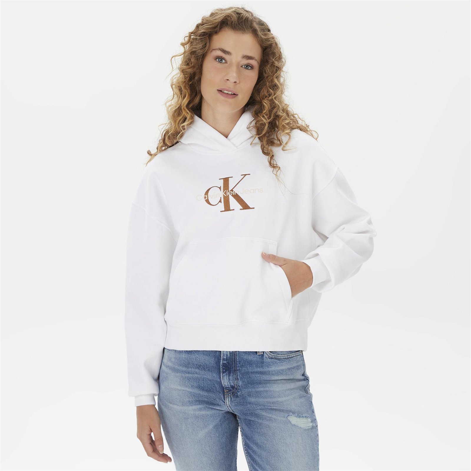 Calvin Klein Jeans Premium Monologo Kadın Beyaz Sweatshirt