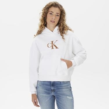  Calvin Klein Jeans Premium Monologo Kadın Beyaz Sweatshirt