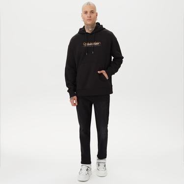  Calvin Klein Double Flock Logo Erkek Siyah Sweatshirt