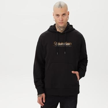  Calvin Klein Double Flock Logo Erkek Siyah Sweatshirt