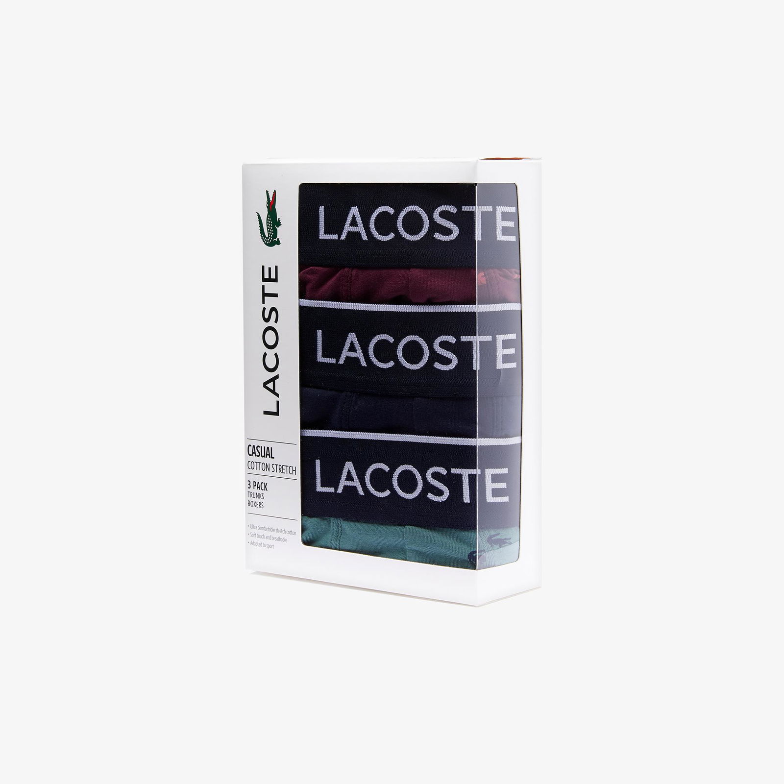 Lacoste Erkek Timsah Desenli 3'lü Yeşil - Bordo - Lacivert Boxer