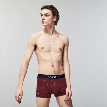  Lacoste Erkek Timsah Desenli 3'lü Yeşil - Bordo - Lacivert Boxer