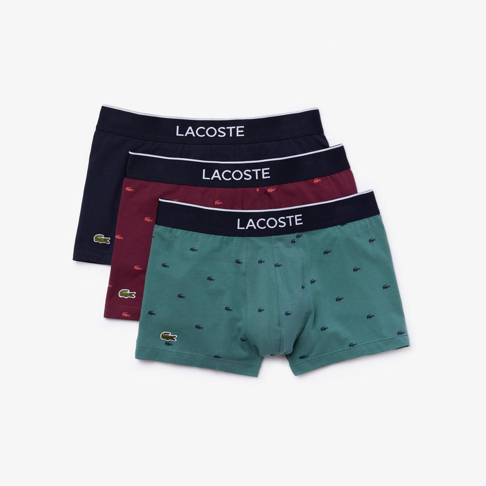 Lacoste Erkek Timsah Desenli 3'lü Yeşil - Bordo - Lacivert Boxer