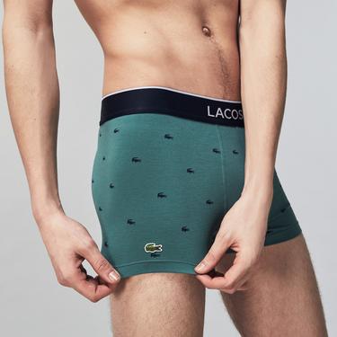  Lacoste Erkek Timsah Desenli 3'lü Yeşil - Bordo - Lacivert Boxer