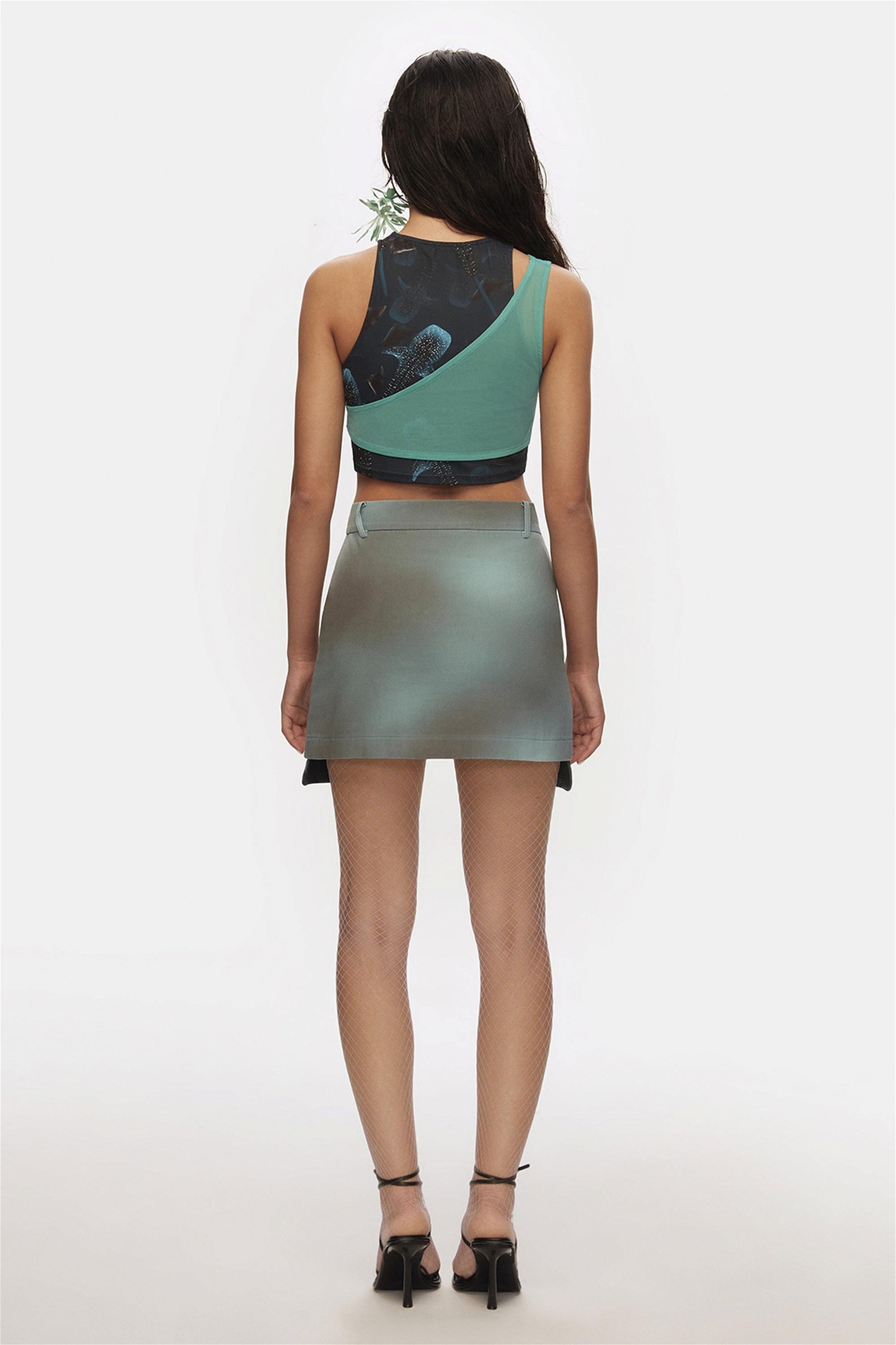 FFF Kadın Pearl Skırt Taş Baskılı Cep Detaylı Mini Etek