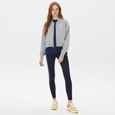  Nike Sportswear Club Fleece Oversize Crop Full Zip Kadın Gri Uzun Kollu T-Shirt