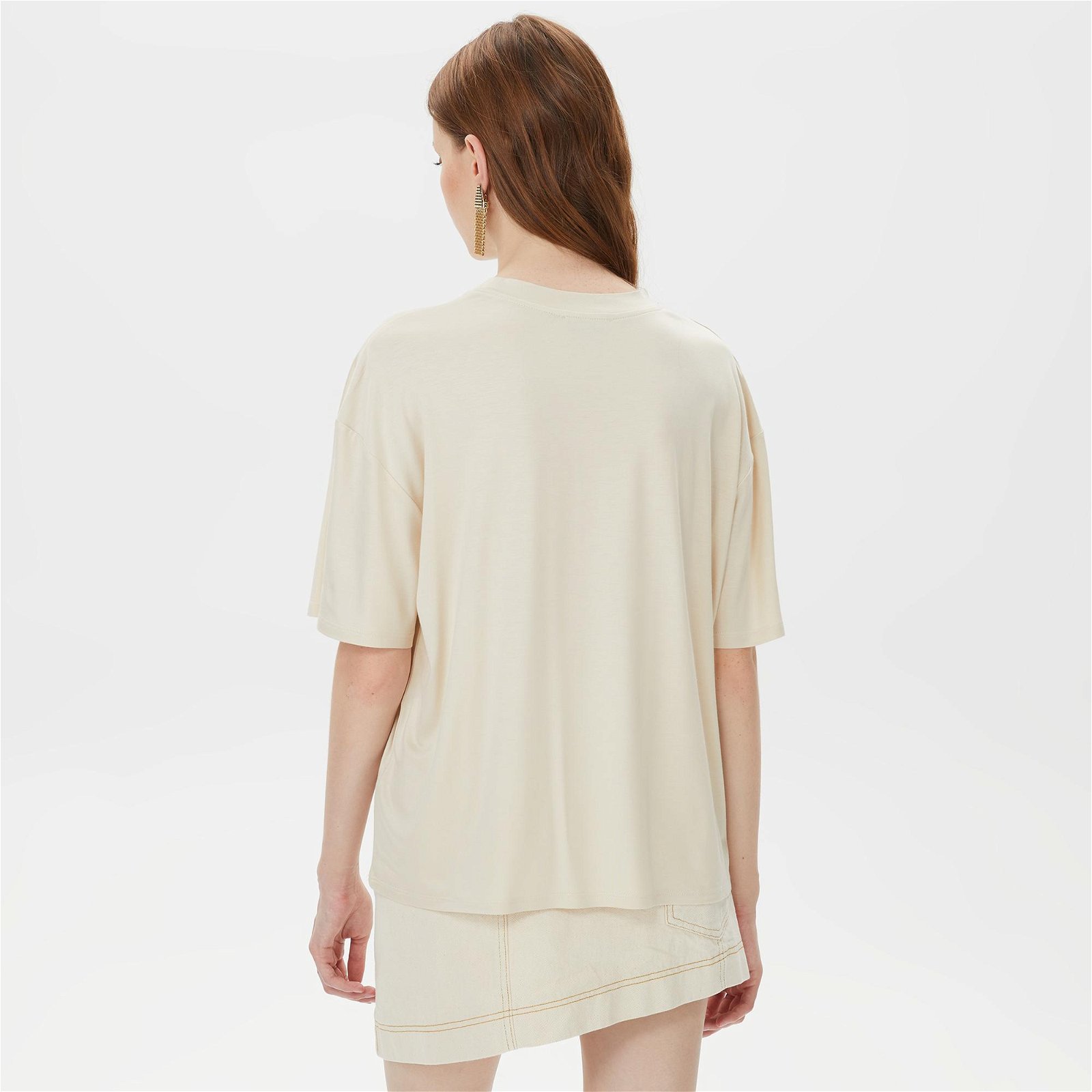 Sorbe Oversize Kadın Bej T-Shirt
