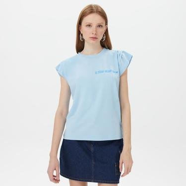  Sorbe Vatkalı Kadın Mavi T-Shirt