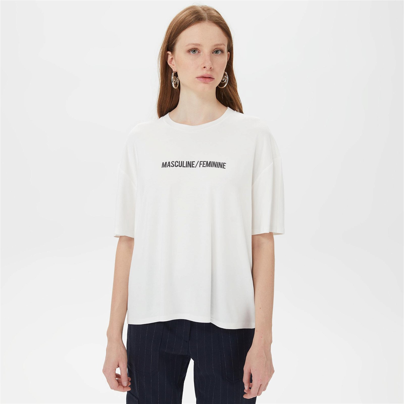 Sorbe Oversize Kadın Beyaz T-Shirt