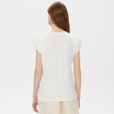  Sorbe Vatkalı Kadın Beyaz T-Shirt