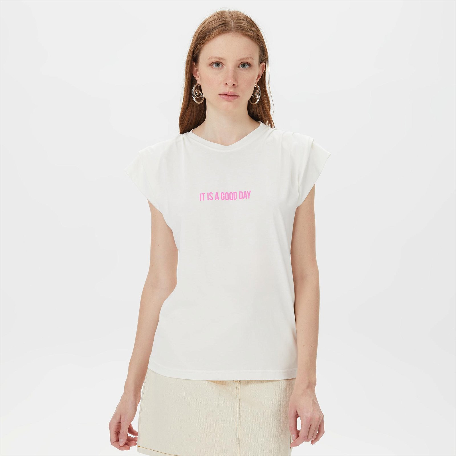 Sorbe Vatkalı Kadın Beyaz T-Shirt