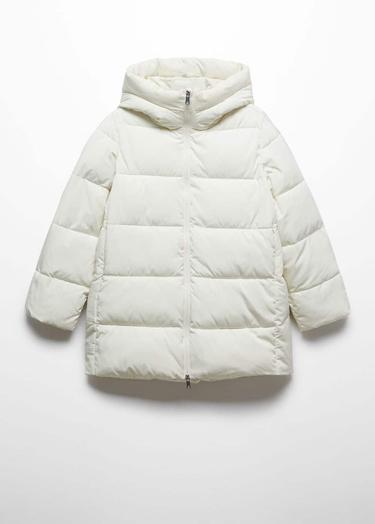 Mango Kadın Kapüşonlu Kapitone Anorak Kırık Beyaz