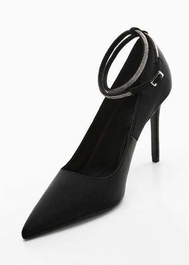  Mango Kadın Taşlı Şeritli Topuklu Ayakkabı Siyah