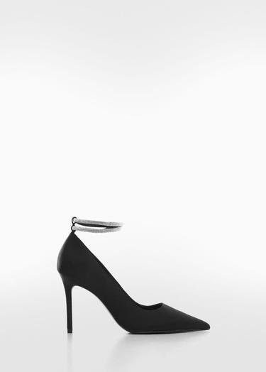 Mango Kadın Taşlı Şeritli Topuklu Ayakkabı Siyah