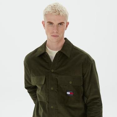  Tommy Jeans Sherpa Lined Cord Overshirt Erkek Yeşil Gömlek