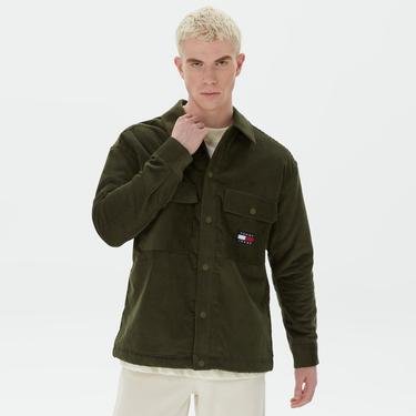  Tommy Jeans Sherpa Lined Cord Overshirt Erkek Yeşil Gömlek