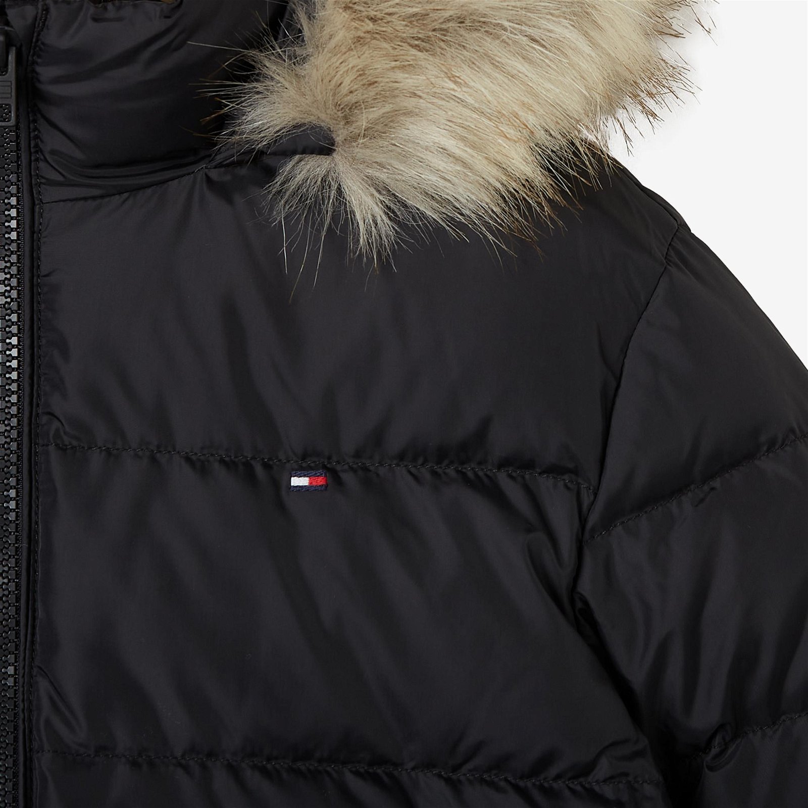 Tommy Hilfiger Essential Down Fur Hood Kız Çocuk Siyah Ceket