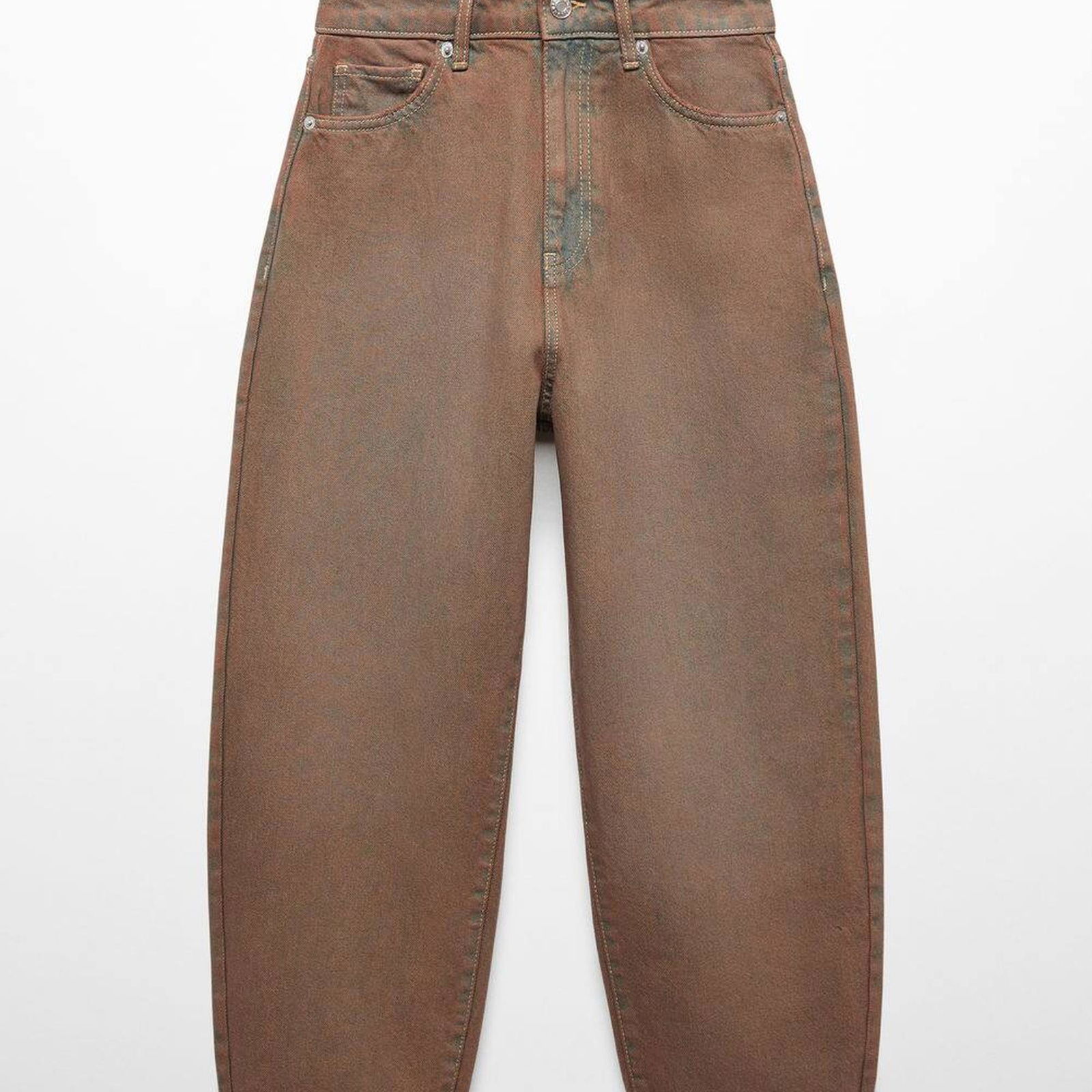 Mango Kadın Yüksek Bel Slouchy Jean Pantolon Kahverengi