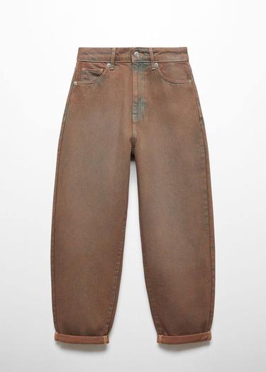  Mango Kadın Yüksek Bel Slouchy Jean Pantolon Kahverengi