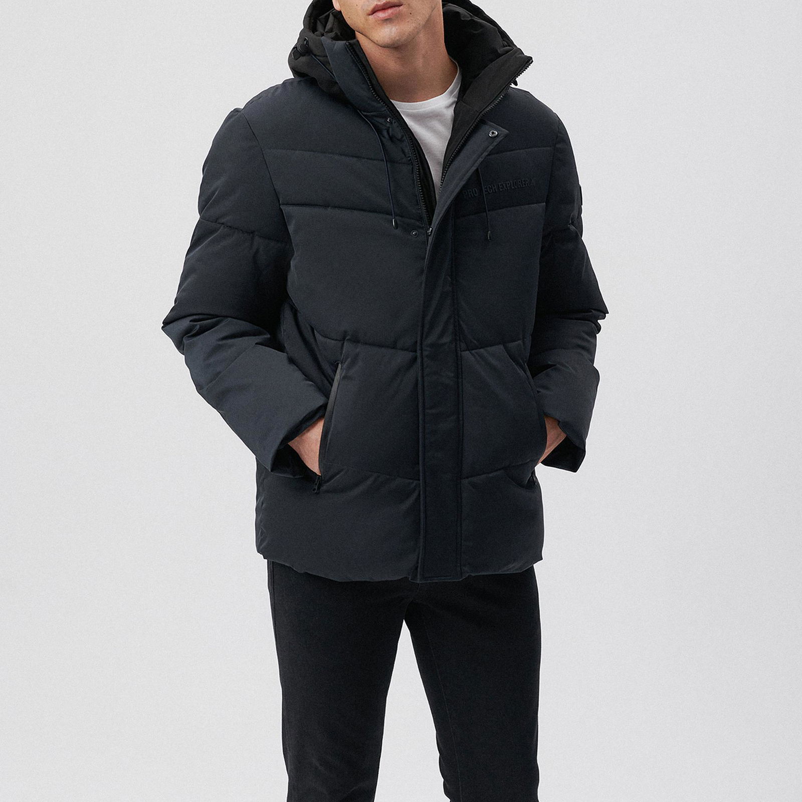 Mavi Kapüşonlu Gri Şişme Mont Regular Fit / Normal Kesim 0110223-70499