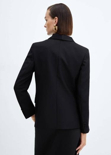  Mango Kadın Saten Yakalı Yün Blazer Ceket Siyah