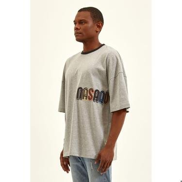  Nasaqu Erkek Düşük Omuzlu Oversize Gri Krom T-Shirt