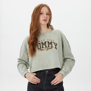  Tommy Hilfiger  Crop Luxe Varsity Crew Kadın Gri Sweatshirt