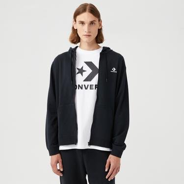  Converse Go-To Embroidered Star Chevron Zip Hoodie Unisex Siyah Sweatshirt
