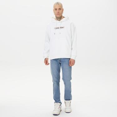  Calvin Klein Double Flock Logo Erkek Beyaz Sweatshirt