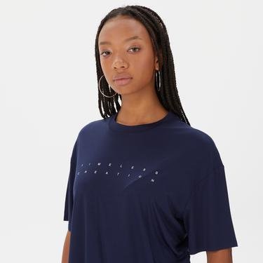  Sorbe Oversize Kadın Lacivert T-Shirt
