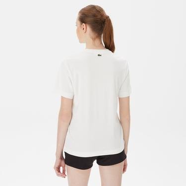  Lacoste Textured Crocodile Kadın Beyaz T-Shirt