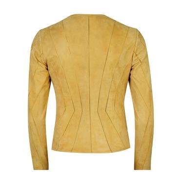 Bienna Sarı Kadın Panelli Süet Deri Ceket