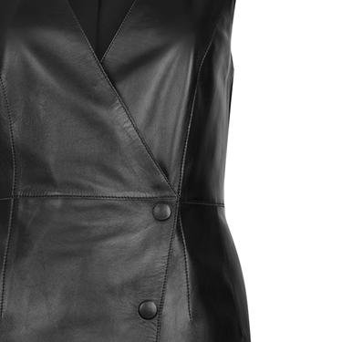  Arnola Siyah Kadın Kruvaze Deri Elbise