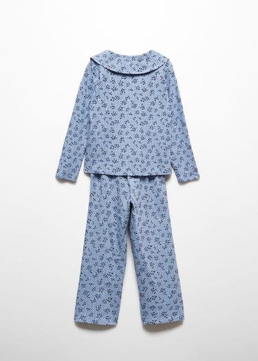 Mango Çocuk Desenli Pamuklu Uzun Pijama Mavi
