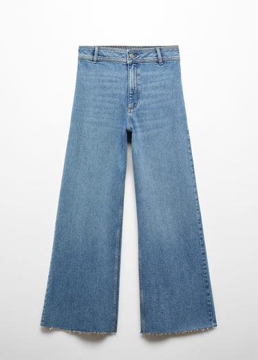  Mango Kadın Yüksek Bel Culotte Jean Pantolon Donuk Mavi